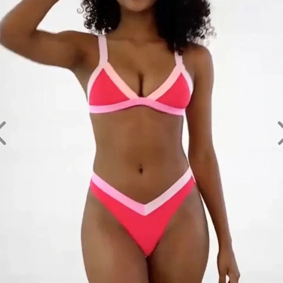 NWT OneOne Swimwear SET Bikini Gili Kameron Jesse Pink Red NEW Cheeky Triangle - Picture 5 of 13